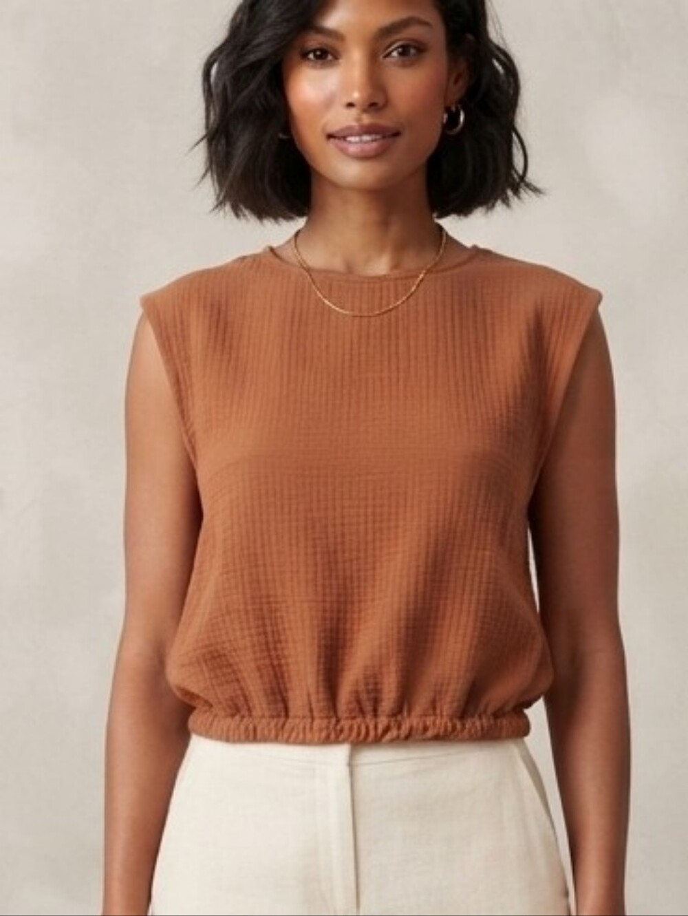 A New Day Rust Color Cropped Crop Blouse Top Sz Size Large L